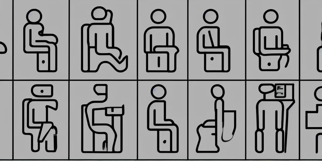 Prompt: how to use a toilet. instruction manual images. step by step. person in the toilet. drawing if a shit. hiw to use a wc. style of airplain security info's drawings. guide.