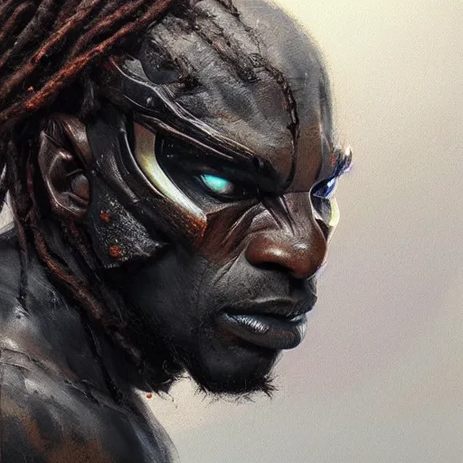 Prompt: A frontal head portrait of The Predator with dreadlocks, by dreadjim, Greg Rutkowski, james gurney, epic scifi character art, Exquisite detail, post-processing, low angle view, masterpiece, cinematic