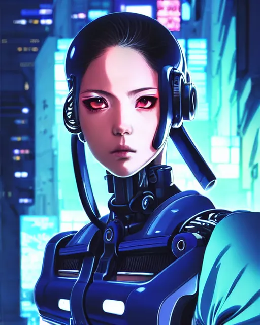 Image similar to portrait Anime Operator girl Neon-cybernetic cute-fine-face, pretty face, realistic shaded Perfect face, fine details. Anime. cyberpunk realistic shaded lighting by katsuhiro otomo ghost-in-the-shell, magali villeneuve, artgerm, rutkowski Jeremy Lipkin and Giuseppe Dangelico Pino and Michael Garmash and Rob Rey