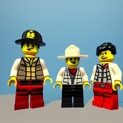 Prompt: lego gangsters robbing a bank