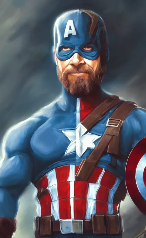 Image similar to bob ross as captain america, dynamic lighting, cinematic, ultra detailed, trending on art station, stunning visuals, creative, fantasy concept art