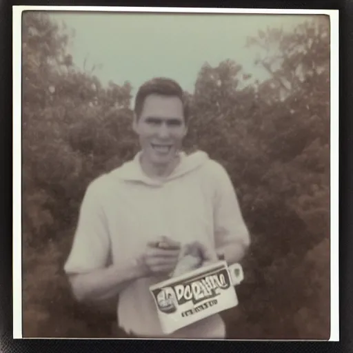 Image similar to polaroid of jerma 9 8 5 eating baked beans