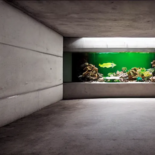 Image similar to aquarium, interior in the brutalist style