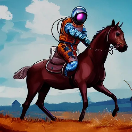 Image similar to concept art of a horse riding on the astronaut