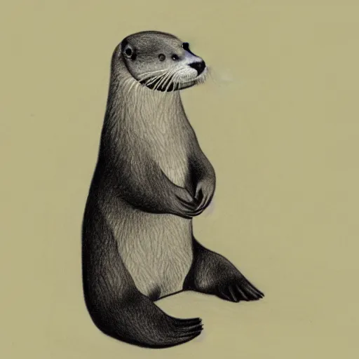 Image similar to an otter in a dress, pencil drawing