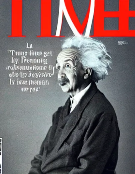 Prompt: cover of TIME magazine with the detonation of an atom bomb and the portrait of Albert Einstein