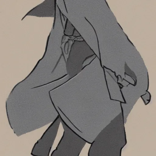 Image similar to a simple illustration of a man in a grey cloak holding a katana