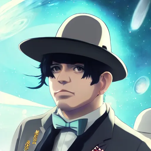 Image similar to portrait of al capone as a space explorer, anime fantasy illustration by tomoyuki yamasaki, kyoto studio, madhouse, ufotable, square enix, cinematic lighting, trending on artstation