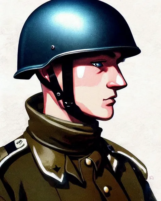 Image similar to ww 2 german soldier, snow, helmet | | very very anime!!!, fine - face, audrey plaza, realistic shaded perfect face, fine details. anime. realistic shaded lighting poster by ilya kuvshinov katsuhiro otomo ghost - in - the - shell, magali villeneuve, artgerm, jeremy lipkin and michael garmash and rob rey