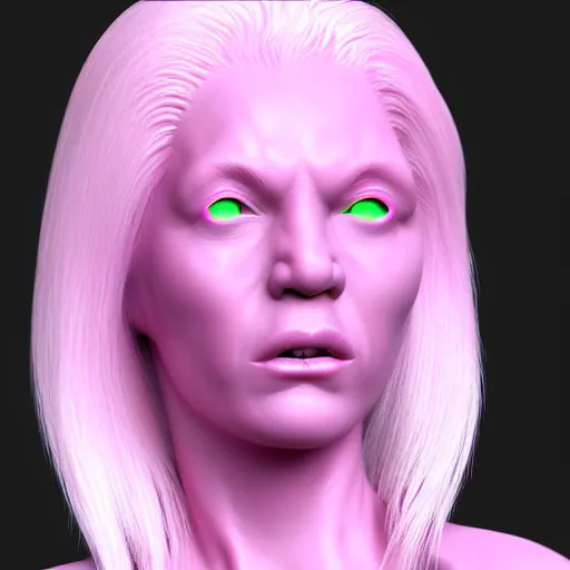 Image similar to ZBrush sculpt albino woman with pink hair and glowing eyes