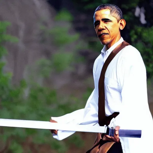 Image similar to obama as an anime swordfighter