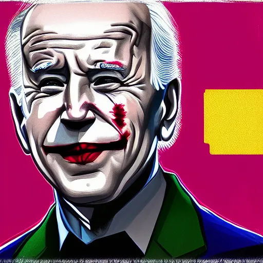 Prompt: Joe Biden as the Joker, digital painting, heavily detailed