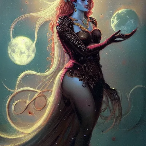 Image similar to portrait of princess of the dreamlands and moon beast, beautiful! coherent! by brom, deep colors, strong lines, high contrast