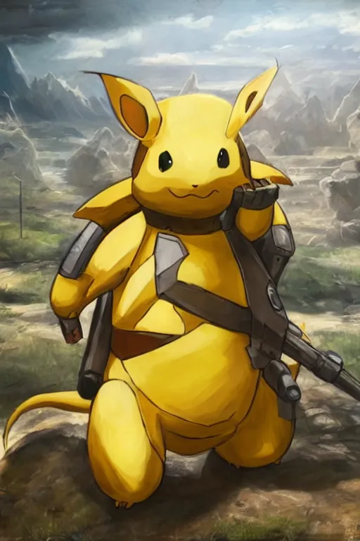 Image similar to raichu pokemon playing as master chief, oil on canvas, intricate, 8 k highly professionally detailed, hdr, cgsociety