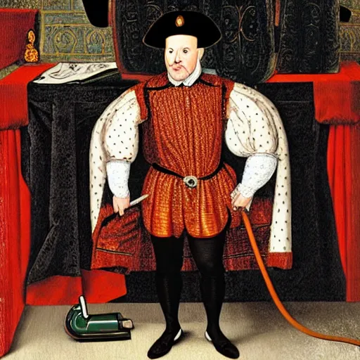 Image similar to henry viii dressed as a vacuum cleaner