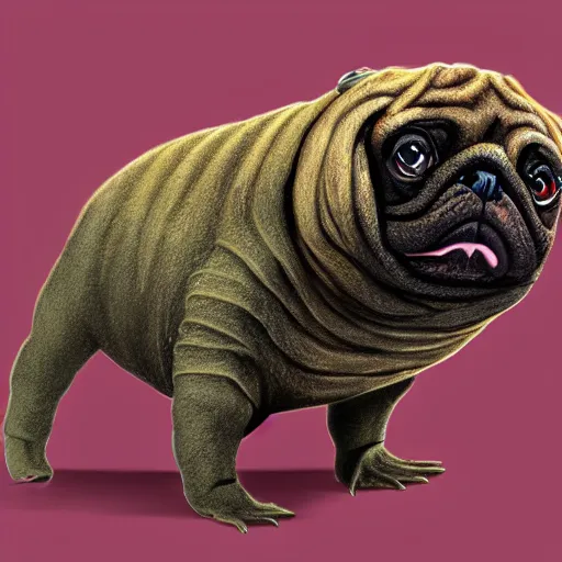 Image similar to A tardigrade with the eyes and mouth of a pug, national geographic-file-photograph, paywall-content, premium-award-winning, trending on artstation