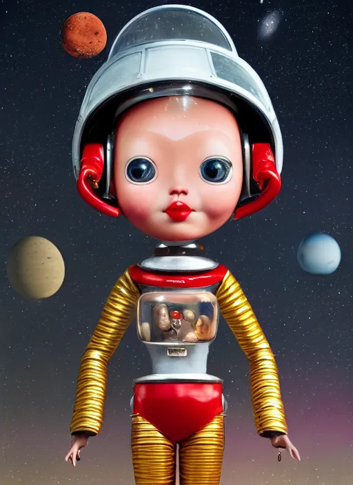 Image similar to closeup portrait of tin toy askimo spacegirl in a spaceship on mars, depth of field, zeiss lens, detailed, symmetrical, centered, fashion photoshoot, by nicoletta ceccoli, mark ryden, lostfish, breathtaking, 8 k resolution, extremely detailed, beautiful, establishing shot, artistic, hyperrealistic, octane render
