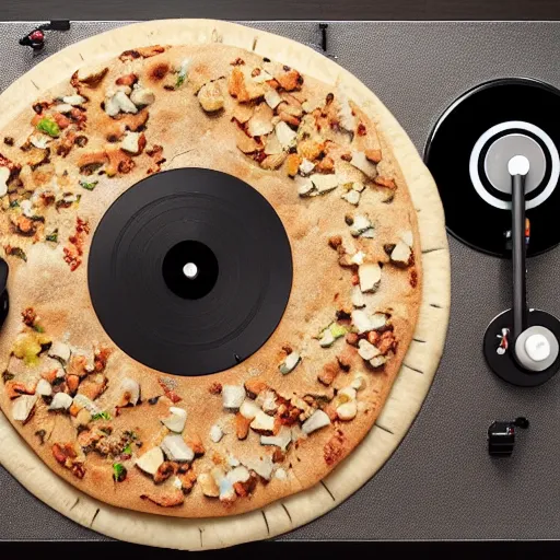 Image similar to a turntable playing a pita bread, product photography