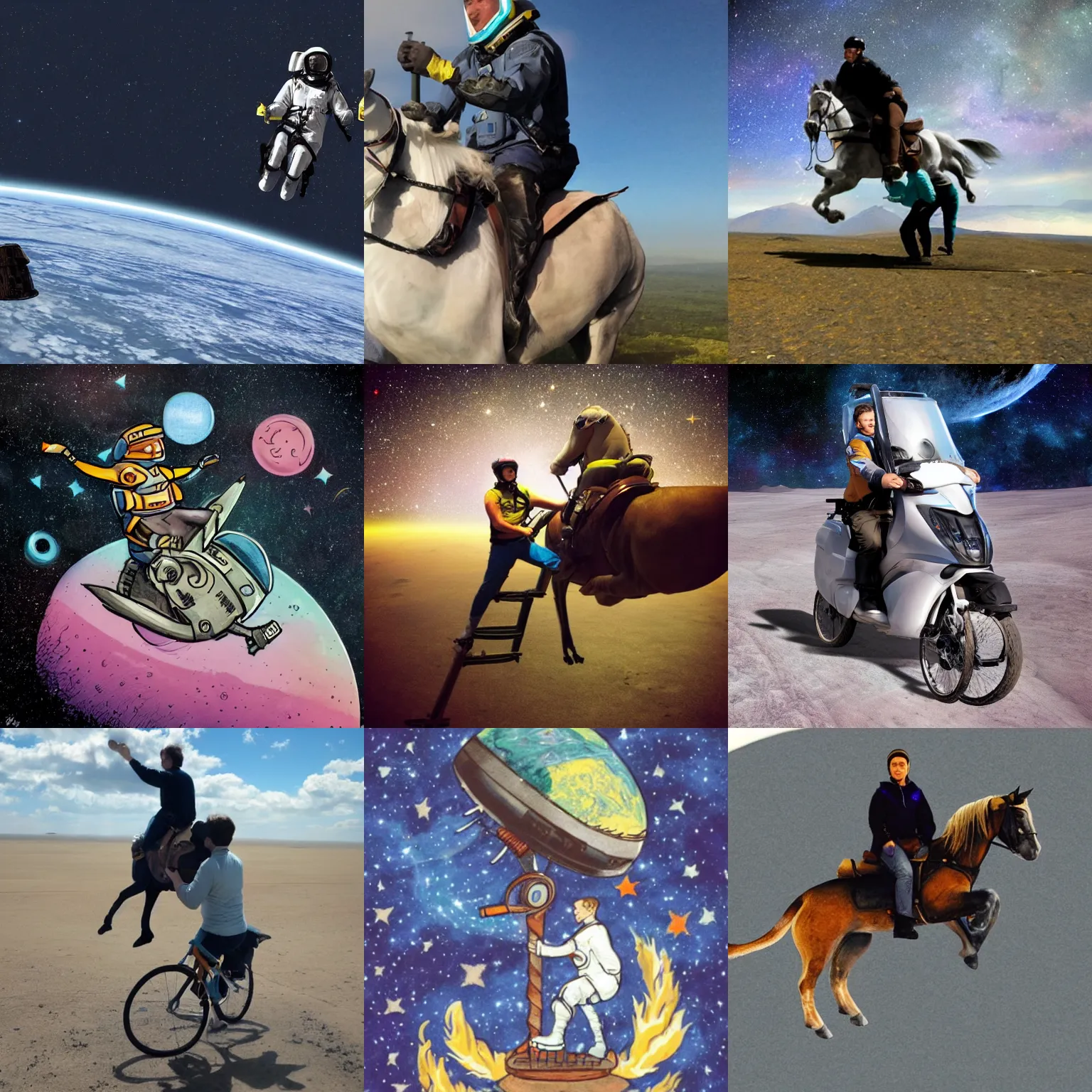 Prompt: a astronauthorse riding an astronauthorse