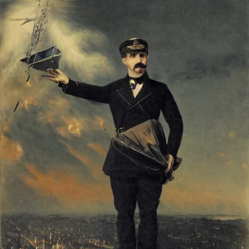 Image similar to zeppelin pilot by alfred stevens