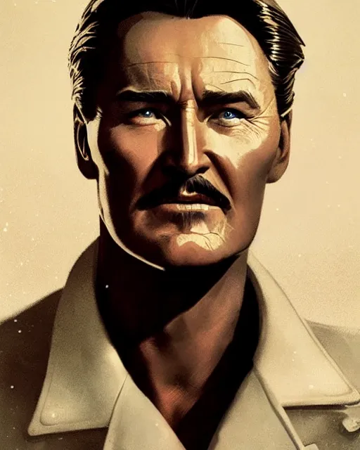 Prompt: Errol Flynn as a scientist. 1980s dystopian Soviet Russia, propaganda screens. Unreal engine, fantasy art by Greg Rutkowski and Loish. Faithfully depicted facial expression, perfect anatomy global illumination, radiant light, detailed and intricate environment