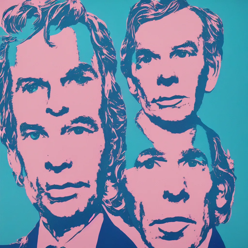 Prompt: individual silk screen portrait of jeff koons by andy warhol