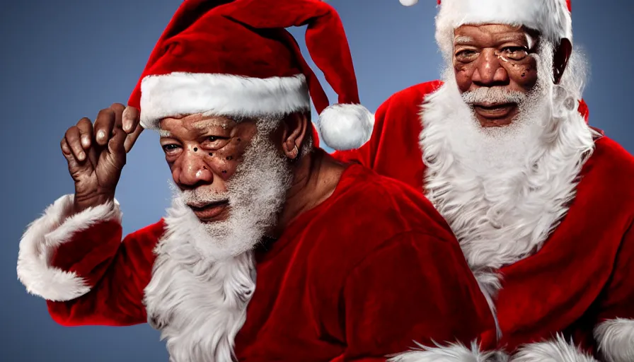 Prompt: Morgan Freeman is Santa Claus, hyperdetailed, artstation, cgsociety, 8k