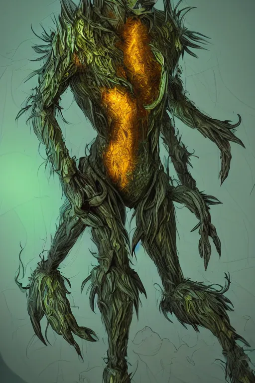 a humanoid figure plant monster, amber glow, highly | Stable Diffusion