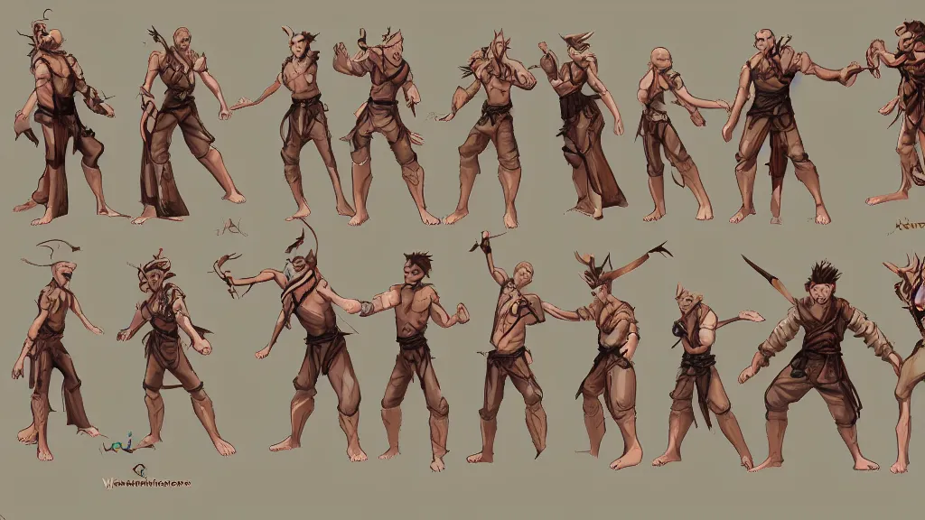 Image similar to a fantasy werelion martial artist character design sheet, trending on artstation