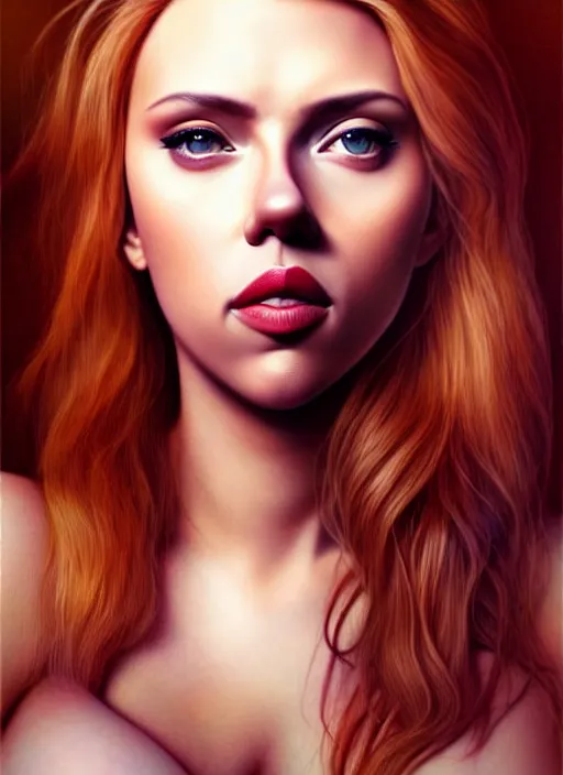 Image similar to full body gorgeous Scarlett Johansson, realistic character concept, full body pose, tattoos, autumn, makeup, shorter neck, illustration, symmetrical eyes and body, cinematic lighting, detailed realistic symmetrical eyes, artgerm, Joshua Middleton, single face, insanely detailed and intricate, beautiful