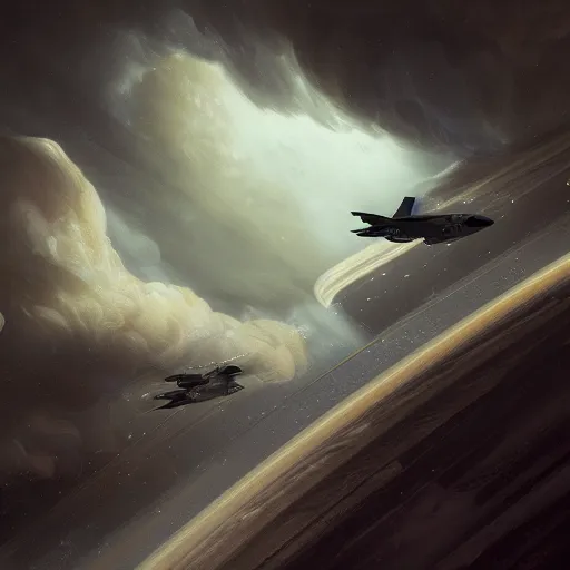 Image similar to f 3 5 jets in the storm clouds of jupiter, by cedric peyravernay, highly detailed, excellent composition, cinematic concept art, dramatic lighting, trending on artstation