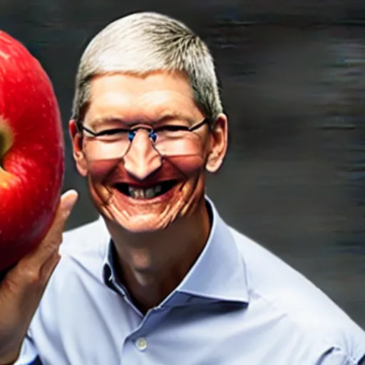 Image similar to an apple with the face of tim cook