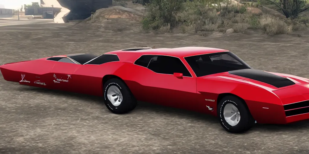 Image similar to updated sleek concept for a firebird trans am, cinematic, photoreal, by red dead redemption 2