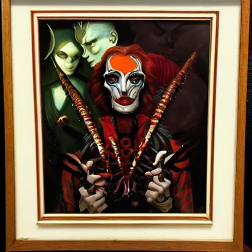 Prompt: Paintings inspired by Gerald Brom's Harlequin