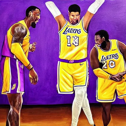 Image similar to the Los Angeles Lakers having the las supper painting, as photograph