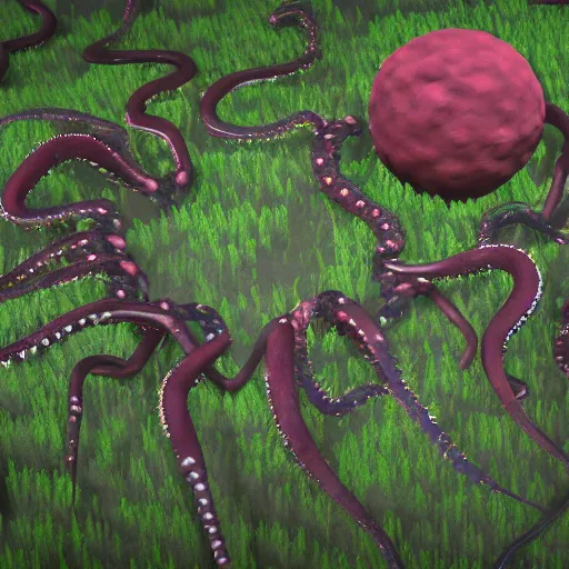 Prompt: voidless of the festival!, The Graveyard, blood moon tentacles!!, outsider art!!!, The ego separates by Wojciech Siudmak!!!!, large group of crabs and worms, crawling along a bed of moss, low poly, creeper world, handcrafted, artstation, hyperrealistic, hard light, best practices, creeptastic, photorealism, macro perspective, cuddly