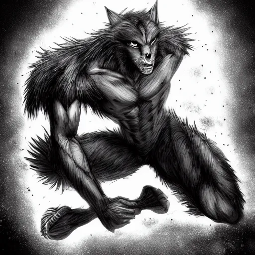 Image similar to anime scene of a male werewolf after transformation, award - winning digital art