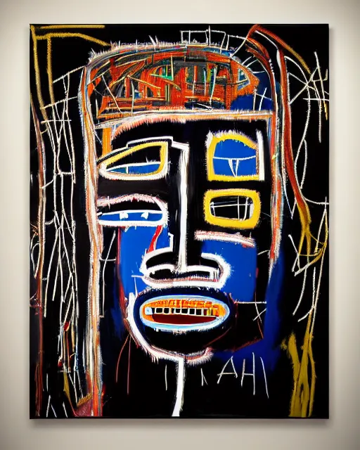 Image similar to A extremely ultra highly detailed majestic hi-res beautiful immaculate head and shoulders award winning painting stunning masterpiece of the face of a ultra highly detailed strong black ultra detailed African mask portrait by Jean-Michel Basquiat, 8k, high textures, ultra hyper sharp, insanely detailed and intricate, super detailed, 8k HDR ultra high quality, high detail, hyperrealistic, photorealistic, octane render, cinematic, high textures, hyper sharp, 4k insanely detailed and intricate, hypermaximalist, 8k, hyper realistic, super detailed, 4k HDR hyper realistic high