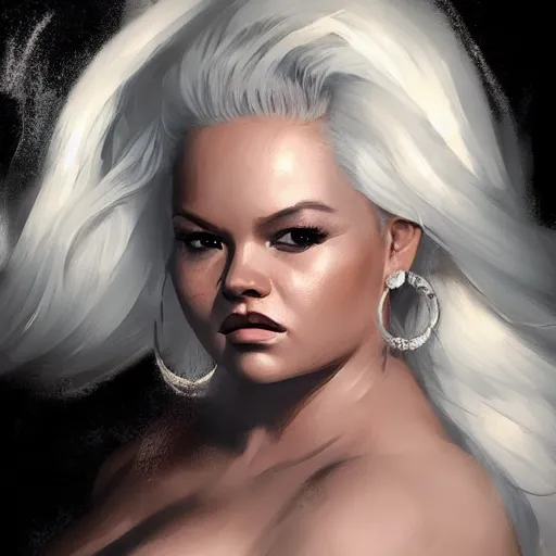 Image similar to lucious trisha paytas in the style of greg rutkowski