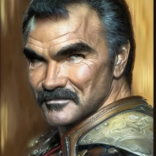 Image similar to burt reynolds as a fantasy D&D character, close-up portrait art by Donato Giancola and James Gurney, digital art, trending on artstation