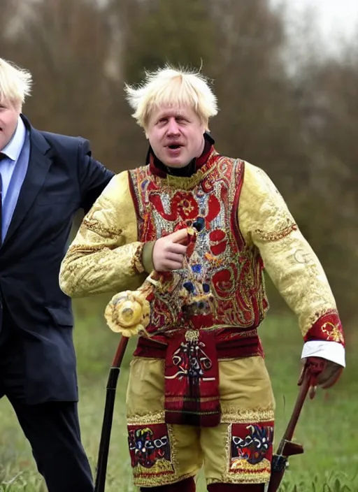 Image similar to boris johnson, ukrainian cossack, in traditional clothes, ukraine