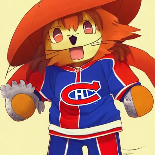 Image similar to anime Portrait of Youppi the Habs Montreal Canadiens Mascot as a very cute powerful and friendly pokemon, highly detailed anime, high evolution, 1990s, legendary, smooth, sharp focus, dynamic lighting, intricate, trending on ArtStation, illustration pokemon, art by WLOP