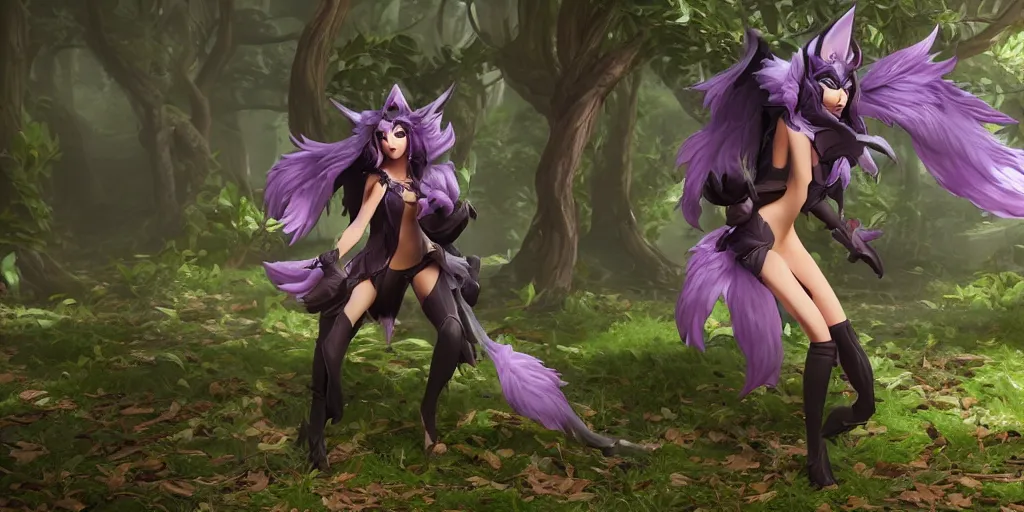 Image similar to character sheet of elderwood ahri ( league of legends ). hyperreal 3 d octane render 8 k