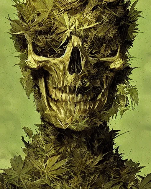 Image similar to skeleton made of weed leaves, scifi character portrait by greg rutkowski esuthio craig mullins