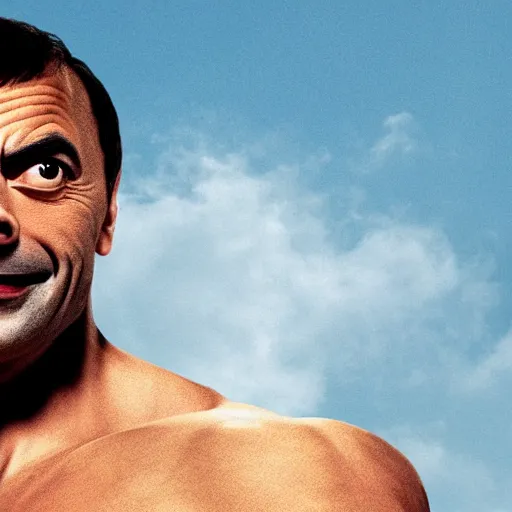 Prompt: Mr. Bean as Dwayne The Rock Johnson