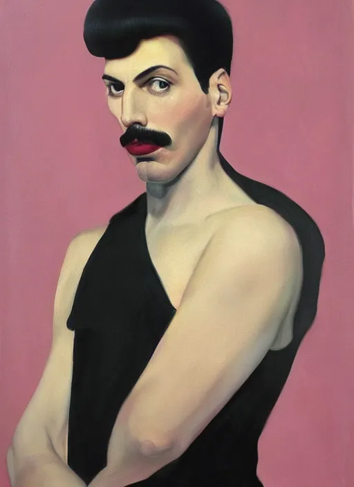 Image similar to a portrait painting of Freddie Mercury by John Currin