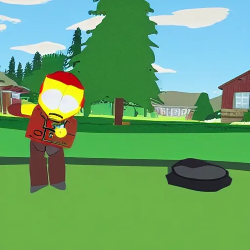 Prompt: master chief play golf in south park episode