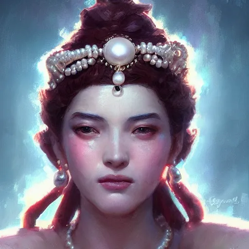 Image similar to a beautiful portrait of a pearl goddess by greg rutkowski and raymond swanland, trending on artstation, ultra realistic digital art