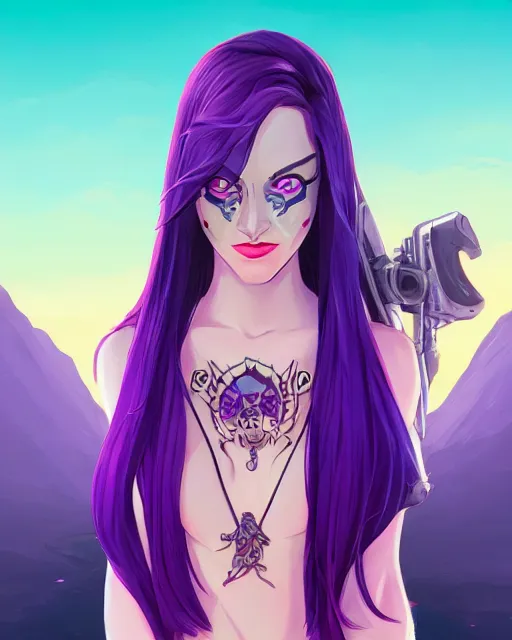 Image similar to beautiful female purple hair tattoo symmetrical face eyes twitch streamer full length fantasy artviper valorantVideo game icon, 2d game art gta5 cover , official fanart behance hd artstation by Jesper Ejsing, by RHADS, Makoto Shinkai and Lois van baarle, ilya kuvshinov, rossdraws