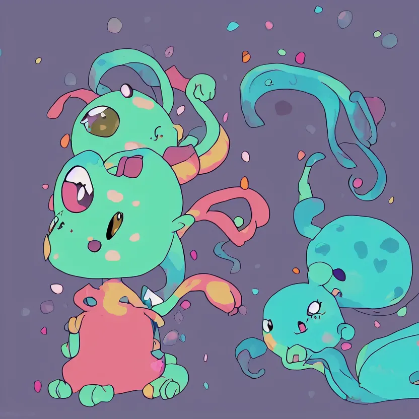 Image similar to Ippity the snuggle monster, anime chibi adorable monster, digital art with gradient shading